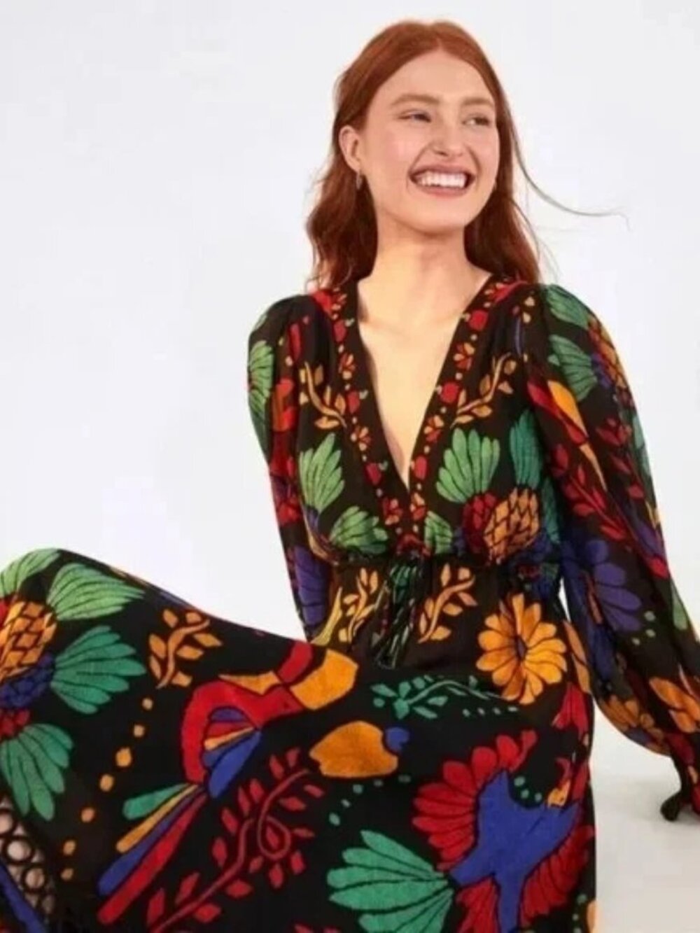 Farm Rio Anthropologie Georgette Maxi Dress Sz M Tropical Toucan Boho Lined - Picture 3 of 16